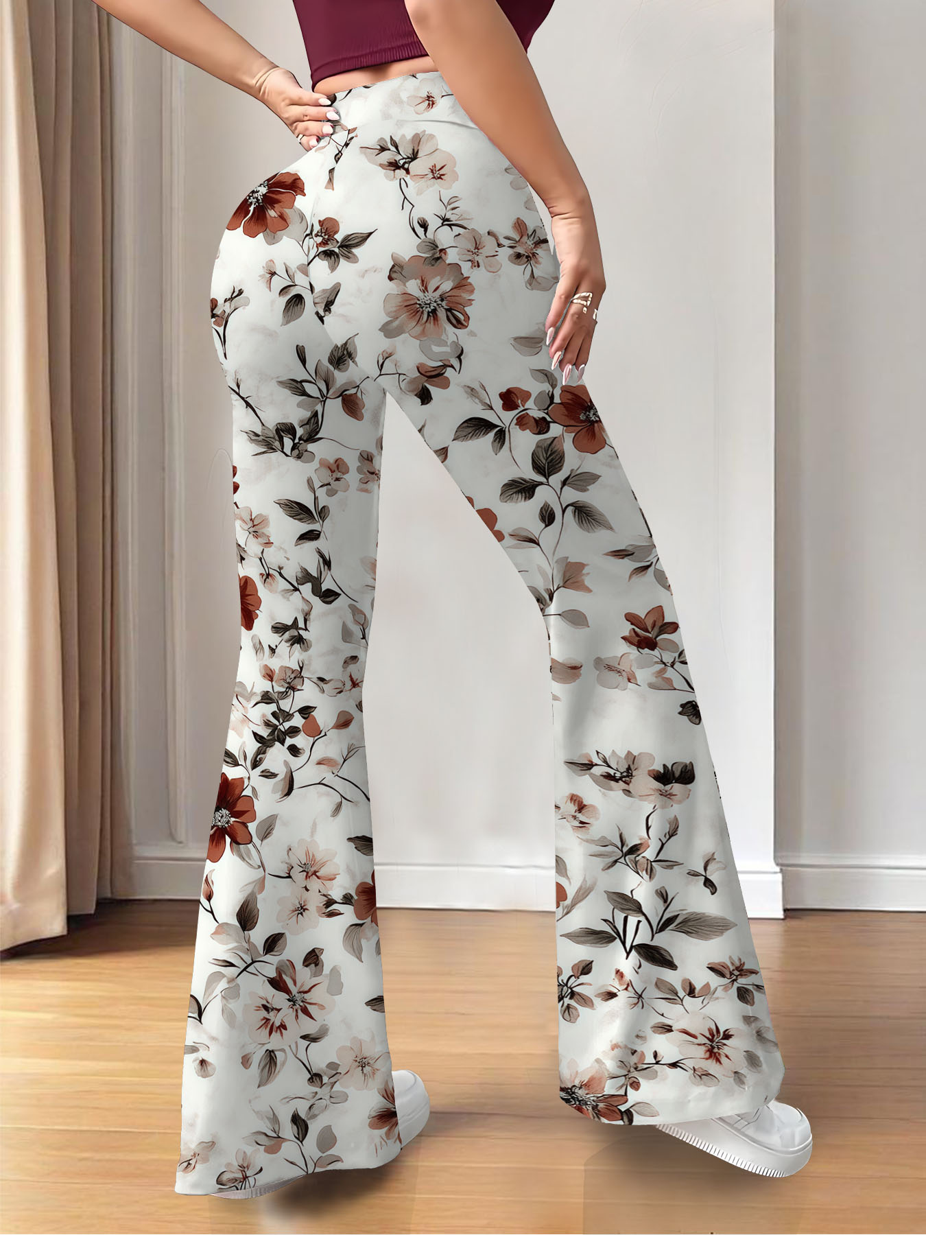 Women's autumn full-printed flower-patterned wide-leg trousers - Image 4