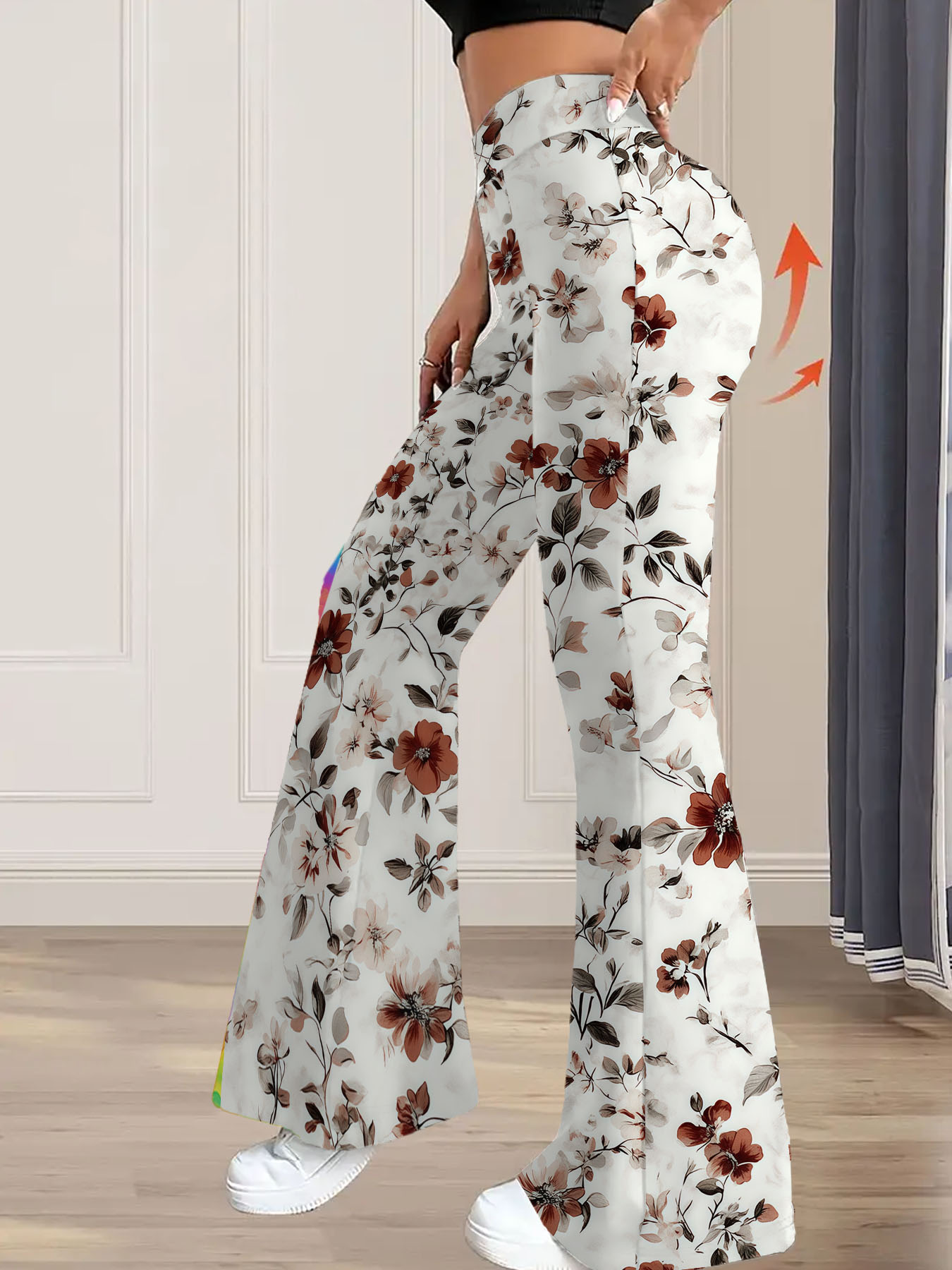Women's autumn full-printed flower-patterned wide-leg trousers - Image 5