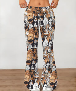 Women's autumn full-print puppy wide-leg trousers