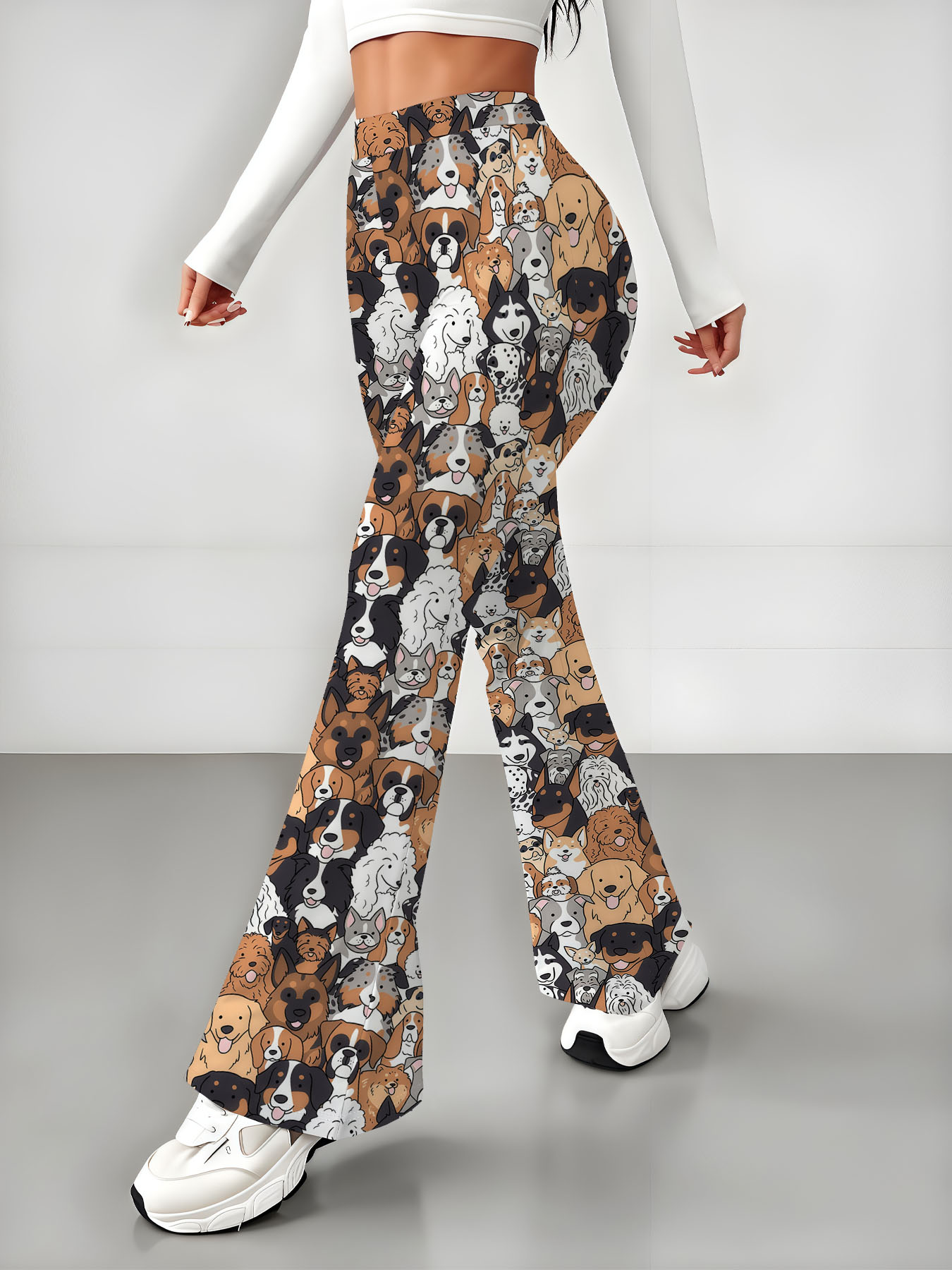 Women's autumn full-print puppy wide-leg trousers - Image 3
