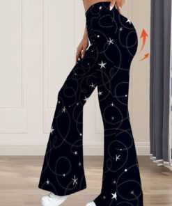Women's autumn black line star-shaped wide-leg pants