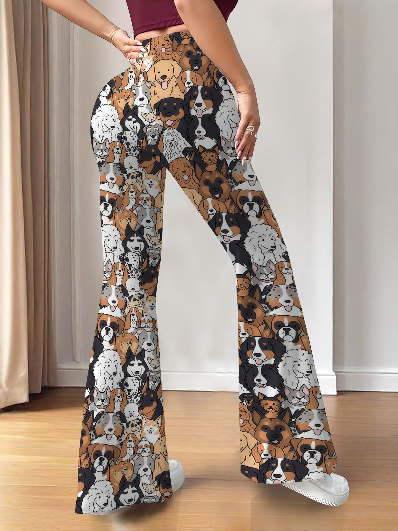 Women's autumn full-print puppy wide-leg trousers - Image 4