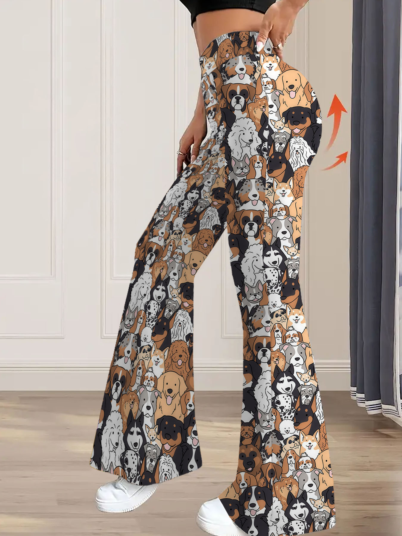 Women's autumn full-print puppy wide-leg trousers - Image 5
