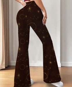 Women's autumn coffee-colored star-shaped wide-leg pants