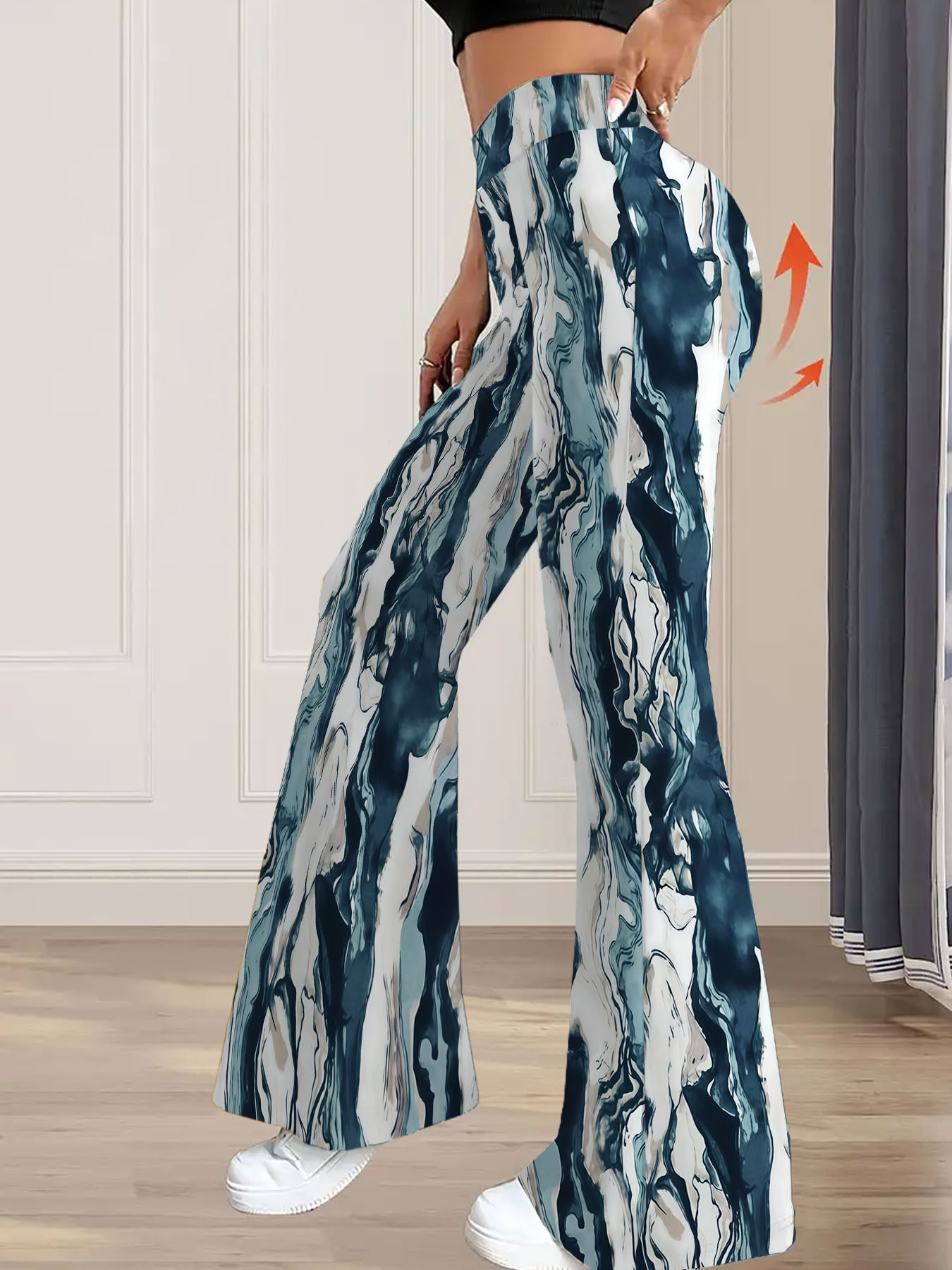 Women's autumn blue ink-wash printed wide-leg pants - Image 4
