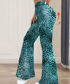 Women's autumn blue leopard print wide-leg pants