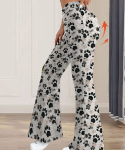 Women's autumn grey claw print wide-leg trousers