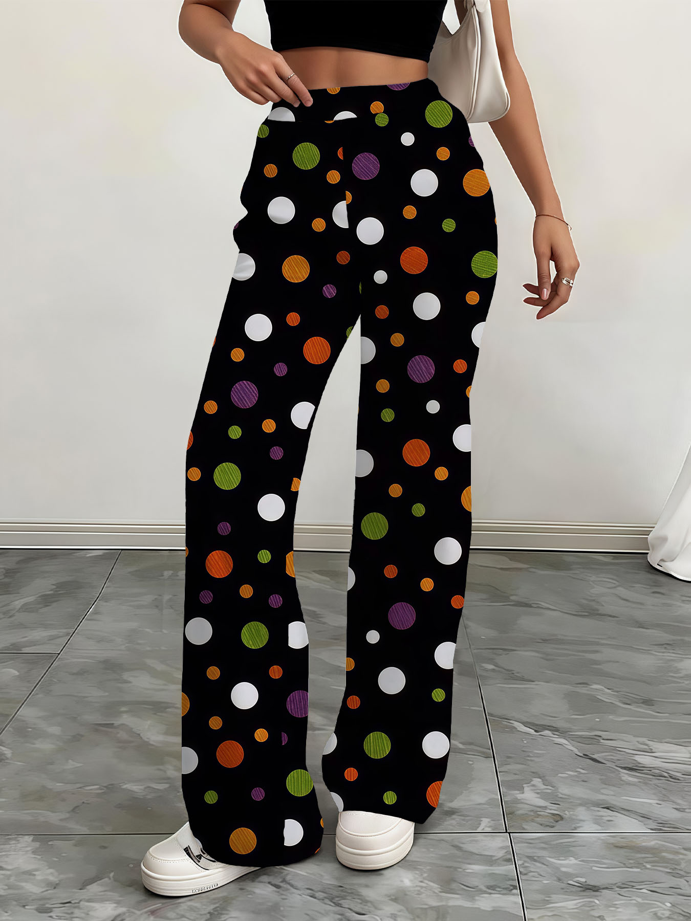 Women's autumn colorful polka dot wide-leg pants
