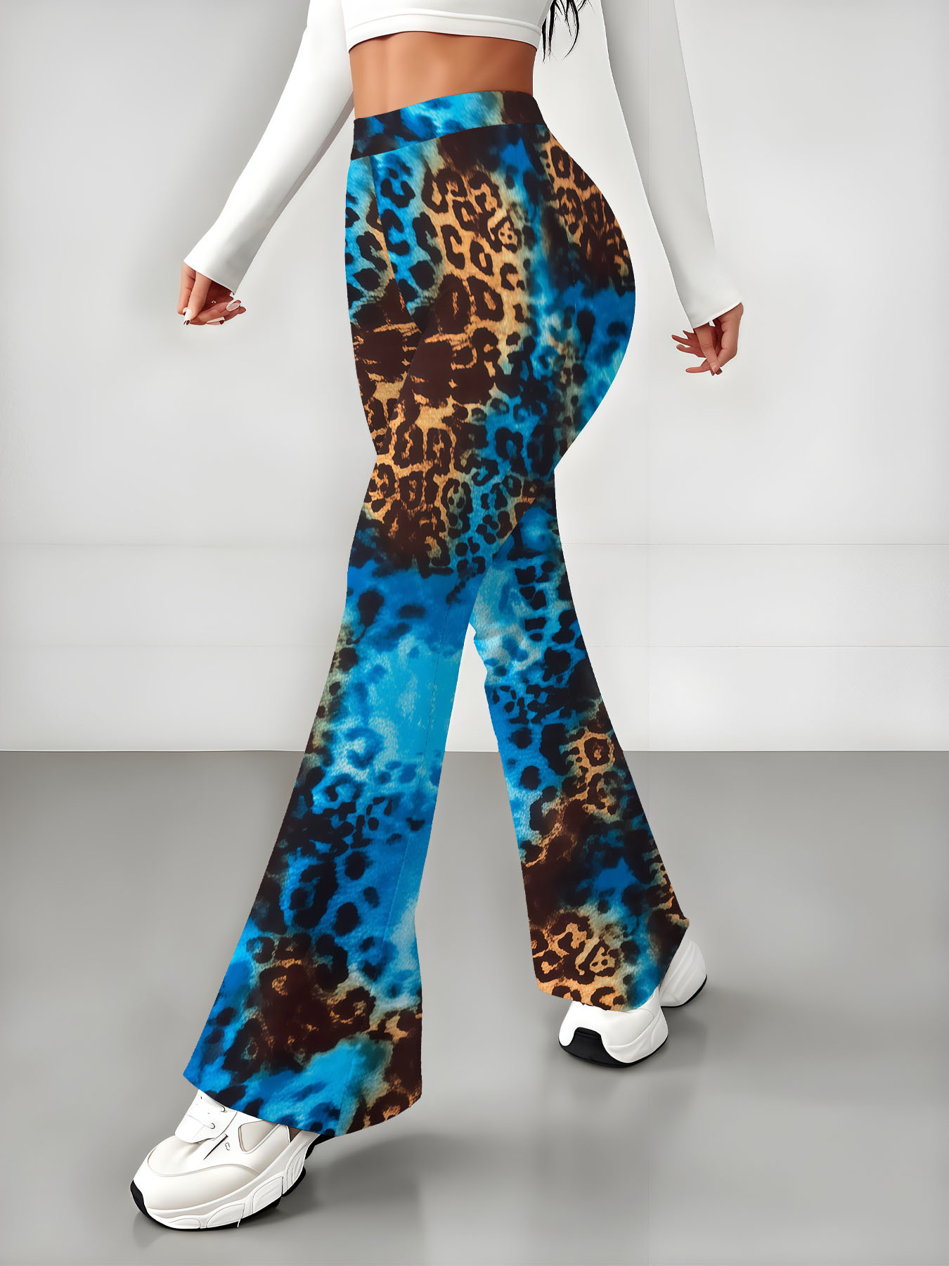 Women's autumn blue leopard print wide-leg pants - Image 2