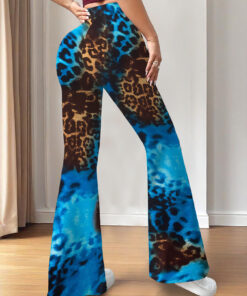 Women's autumn blue leopard print wide-leg pants