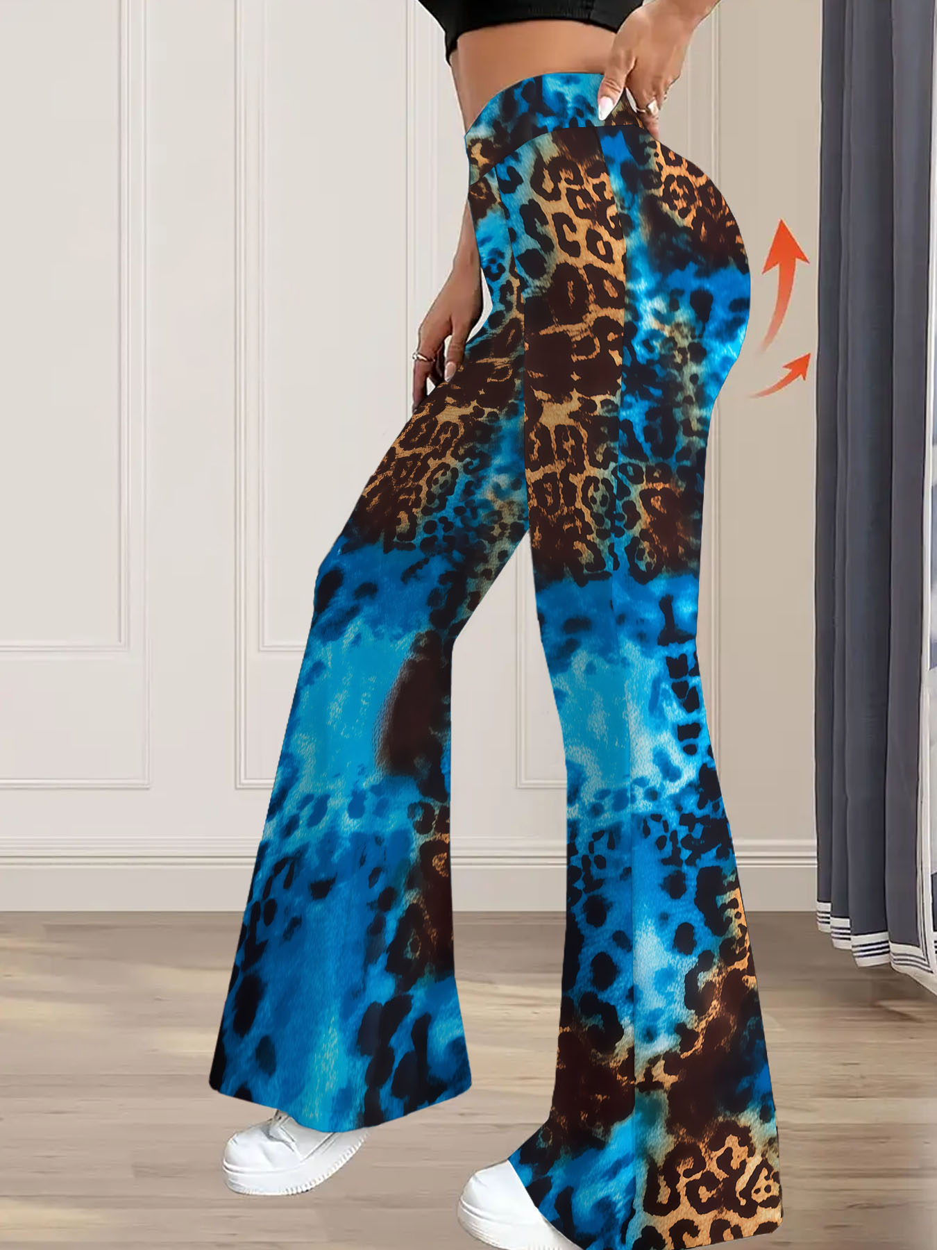 Women's autumn blue leopard print wide-leg pants - Image 4