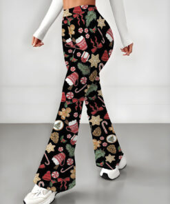 Women's autumn black Christmas full-print wide-leg pants