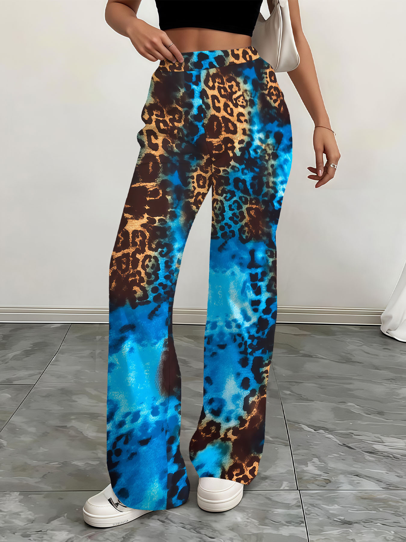 Women's autumn blue leopard print wide-leg pants - Image 5