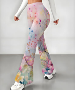 Women's autumn colorful butterfly print wide-leg pants