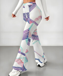 Women's autumn full-printed colorful striped wide-leg trousers