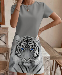Women's autumn grey Tiger short-sleeved dress