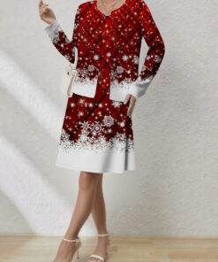 Women's autumn red checkered snowflake cardigan and vest dress set