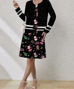 Women's autumn snowflake cartoon printed cardigan and vest dress set