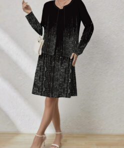 Women's autumn full-print shooting star cardigan dress set