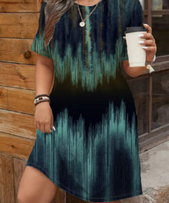 Women's autumn dark-line patchwork short-sleeved dress