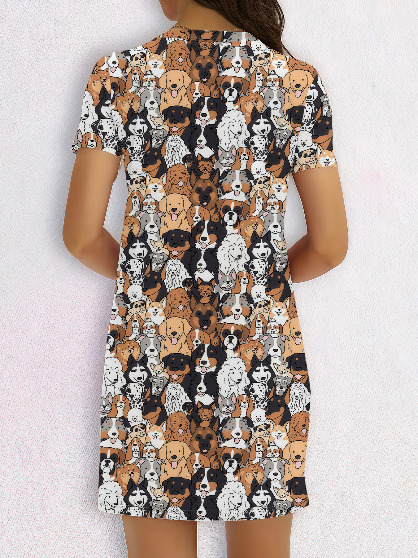Women's autumn full-print puppy short-sleeved dress - Image 5