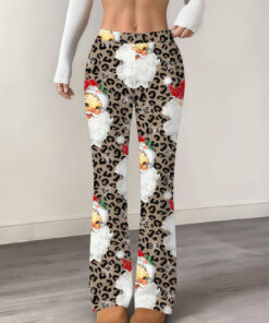Women's autumn leopard print Santa Claus print wide-leg pants