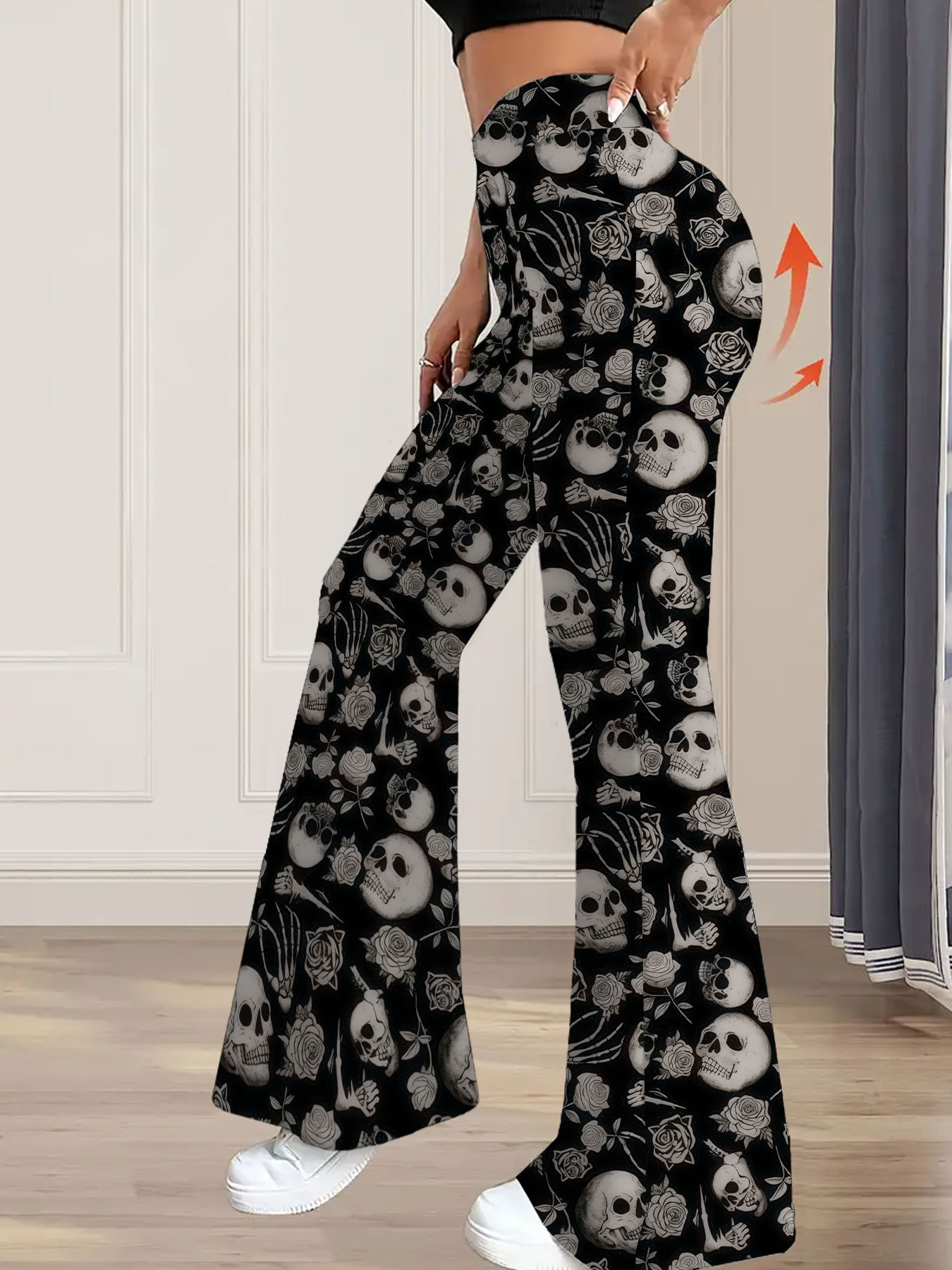 Women's autumn full printed skeleton wide leg pants - Image 2
