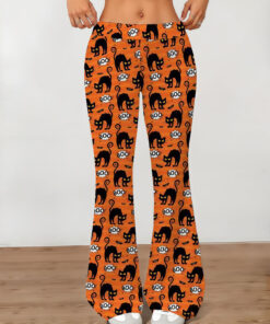 Women's autumn full-printed black cat wide-leg pants