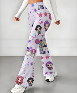 Women's autumn pink full-print cartoon wide-leg pants
