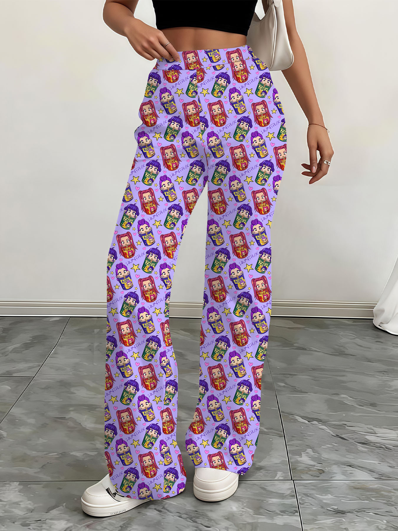 Women's autumn purple full-print cartoon wide-leg pants - Image 7