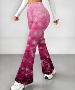 Women's autumn pink gradient snowflake wide-leg pants