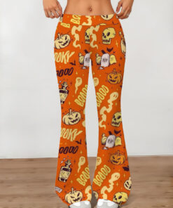 Women's autumn orange Halloween-themed wide-leg pants